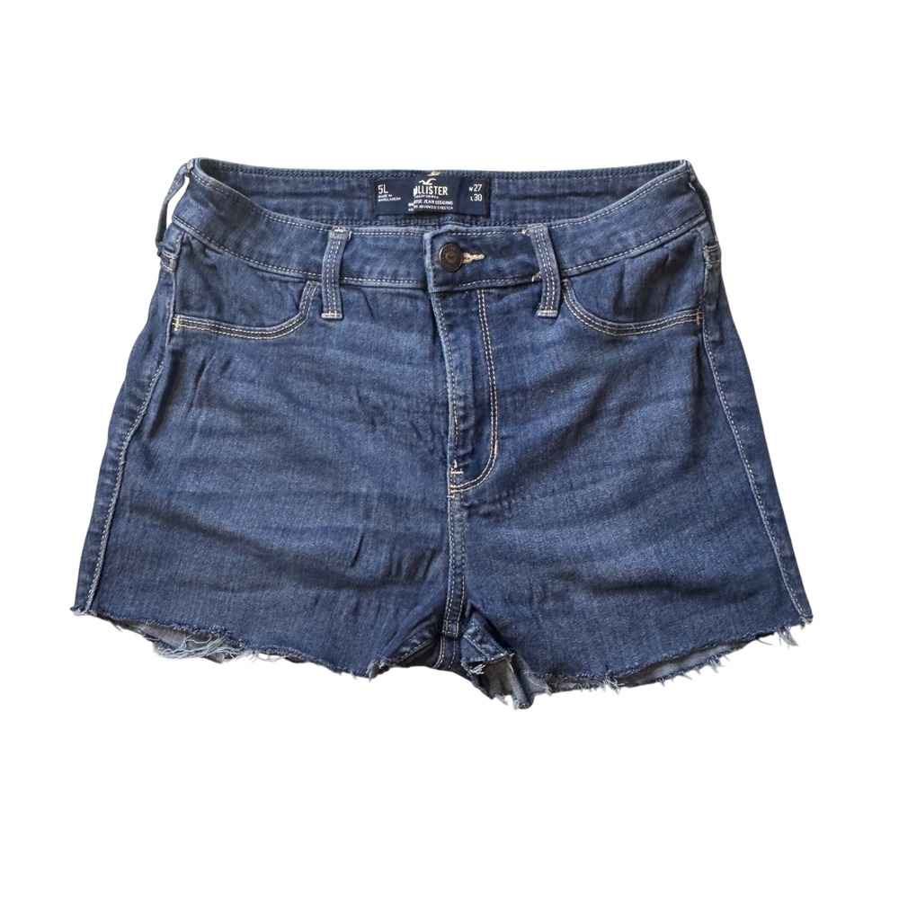 Hollister Jean Shorts Womens 5L 27 Dark Wash Mid Rise Cut Off Raw Hem Stretch